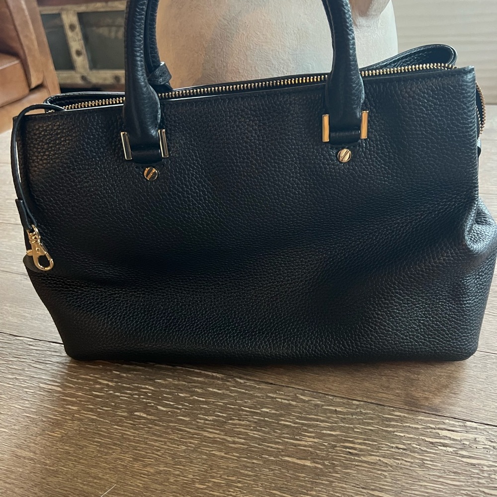 Michael Kors Haley Black Pebbled Leather Satchel with Gold Hardware - Picture 2 of 16